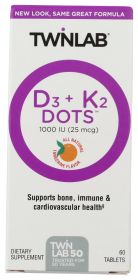 TWINLAB: D3 plus K2 Dots Tangerine 1000 IU, 60 tablets
