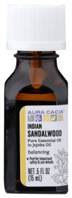 AURA CACIA: Indian Sandalwood Essential Oil in Jojoba Oil, 0.5 oz