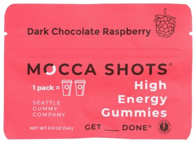 SEATTLE GUMMY COMPANY: Mocca Shots High Energy Gummies Dark Chocolate Raspberry 2Pk, 1 oz